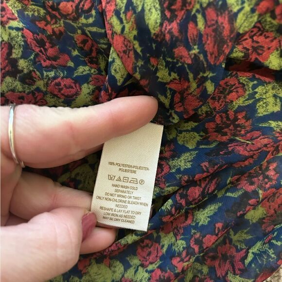 Free People Easy Rider Blue Green Red Rose Floral Sheer Button Up Blouse Sz M - Picture 10 of 12